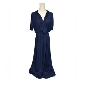 Current Air Anthropologie Tiered Navy Dots Blue Maxi Dress Size S Peasant